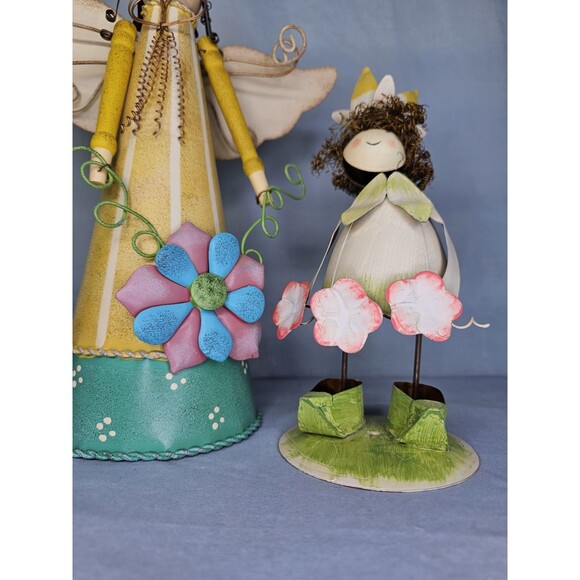 Angel Figurines Metal Wire Art Set of 2 Hanging Patio Garden Hand Made Decor - Picture 10 of 11